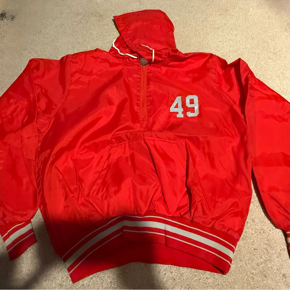 Red/Grey Nylon School Jacket- #49- Men's large
